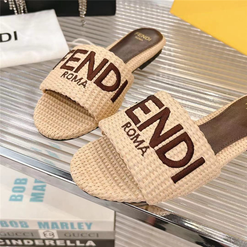 F**di sunshine natural raffia flat sandals