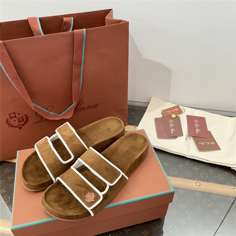 L0r0 P1ana waikiki slide sandals in brown suede