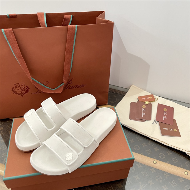 L0r0 P1ana waikiki slide sandals in white suede