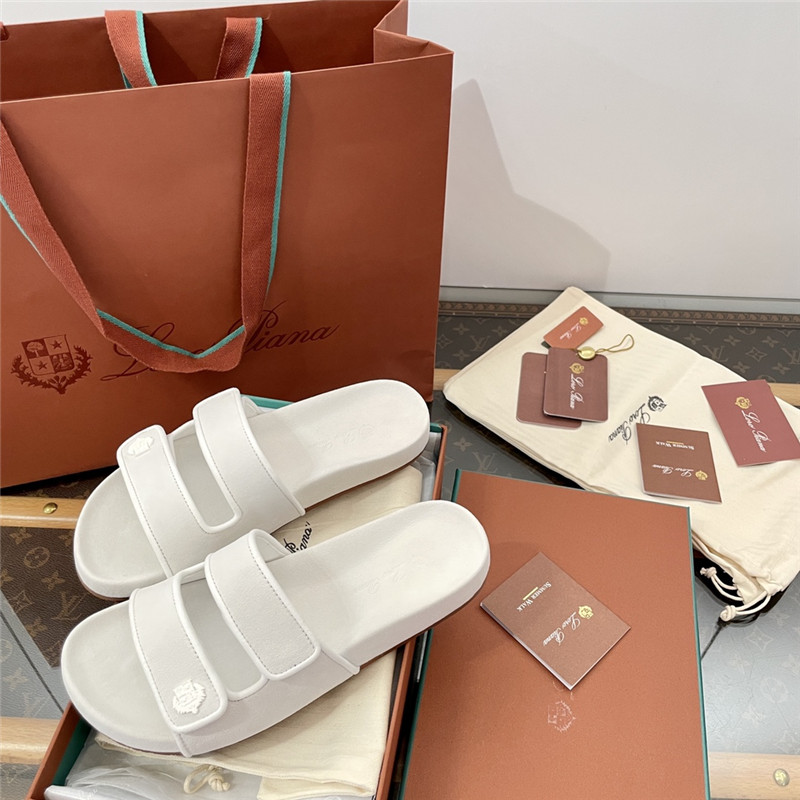 L0r0 P1ana waikiki slide sandals in white suede