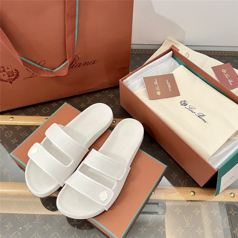 L0r0 P1ana waikiki slide sandals in white suede