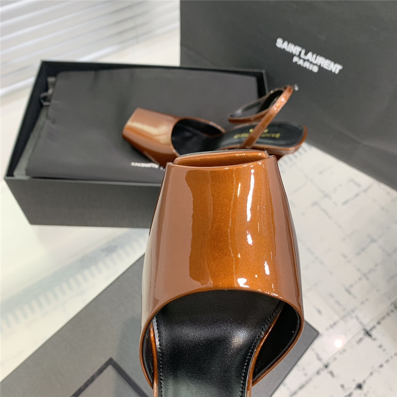 Sa1nt Lau*nt la scandale sandals in brown patent leather