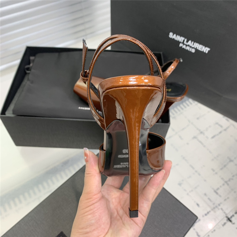 Sa1nt Lau*nt la scandale sandals in brown patent leather