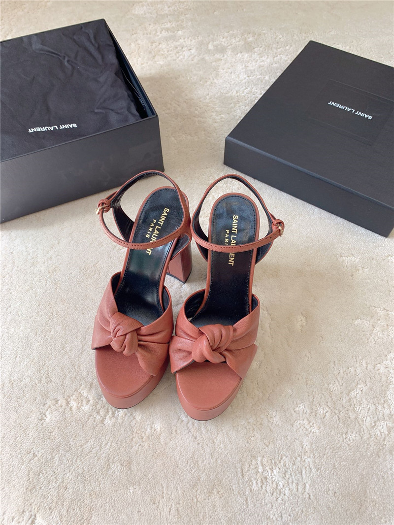 Sa1nt Lau*nt bianca platform sandals brown smooth leather