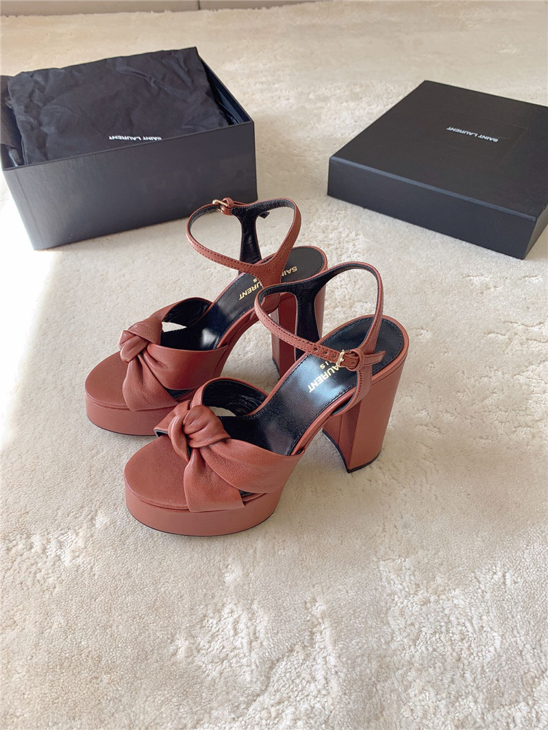 Sa1nt Lau*nt bianca platform sandals brown smooth leather