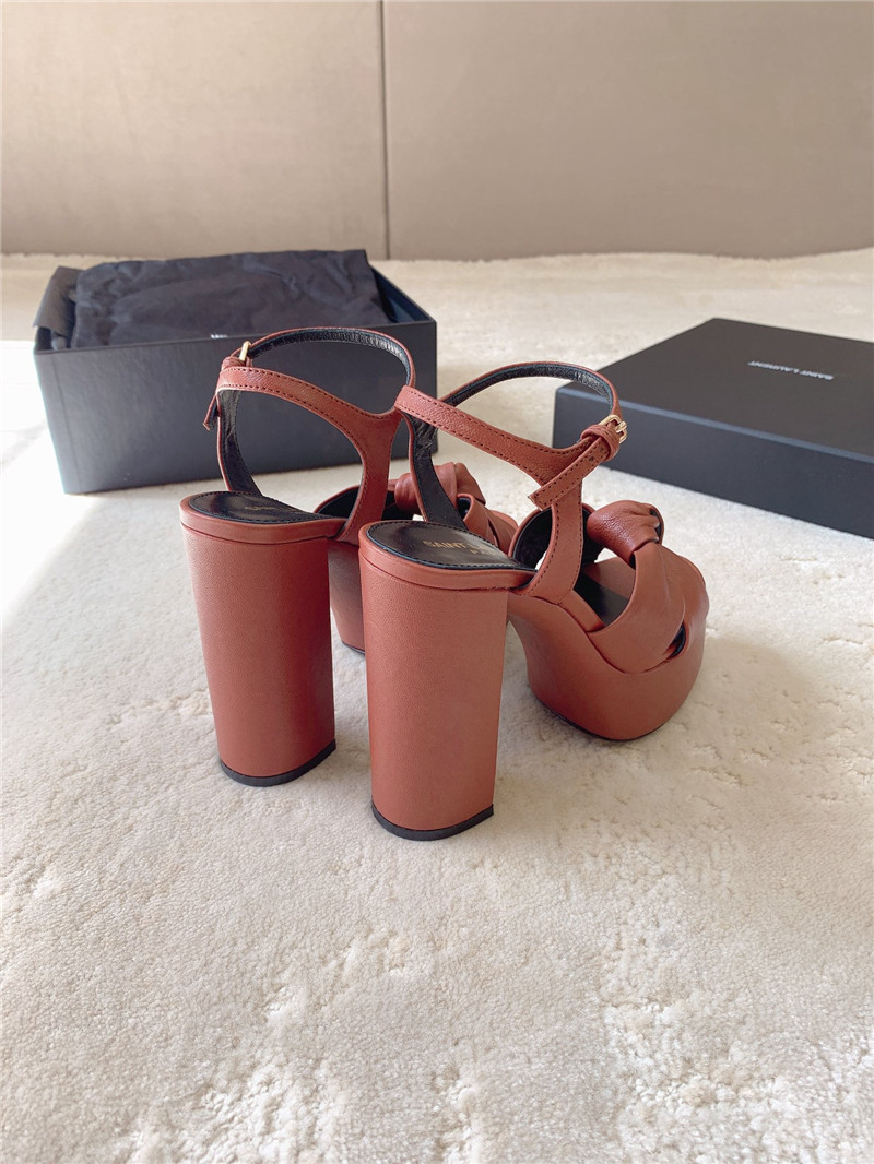 Sa1nt Lau*nt bianca platform sandals brown smooth leather