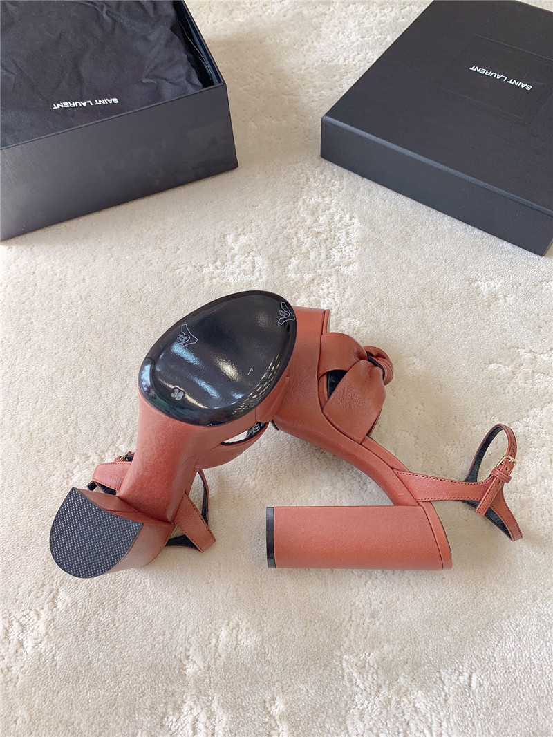 Sa1nt Lau*nt bianca platform sandals brown smooth leather