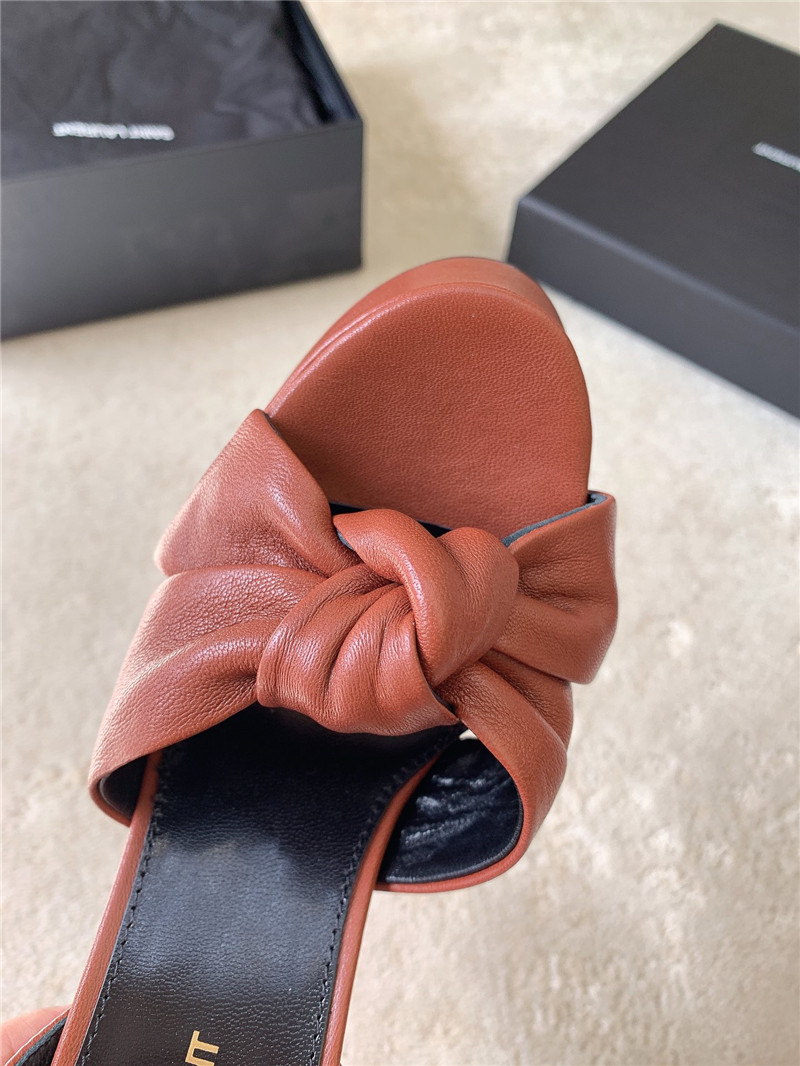 Sa1nt Lau*nt bianca platform sandals brown smooth leather