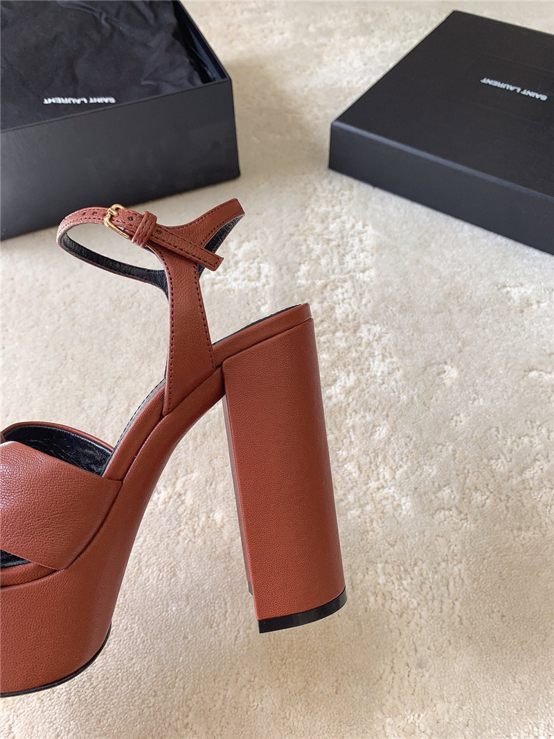 Sa1nt Lau*nt bianca platform sandals brown smooth leather