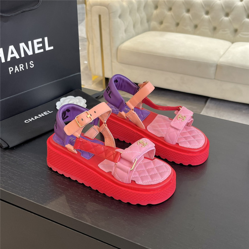 Ch**el quilted beach sandals red and pink leather