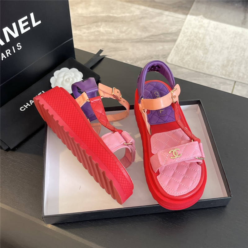Ch**el quilted beach sandals red and pink leather