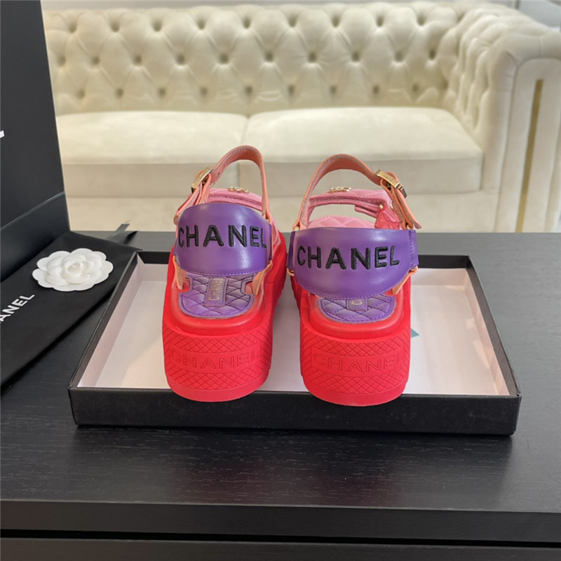 Ch**el quilted beach sandals red and pink leather