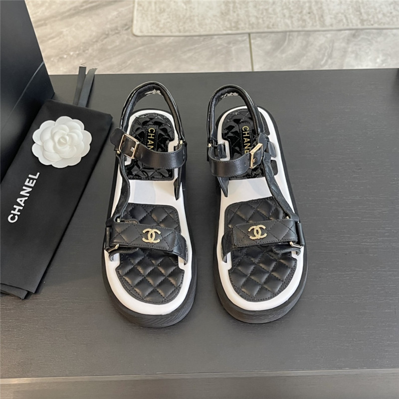 Ch**el quilted beach sandals black and white leather