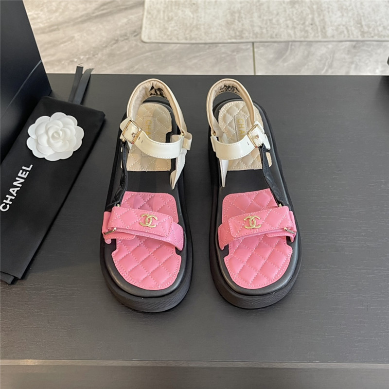 Ch**el quilted beach sandals black and pink leather