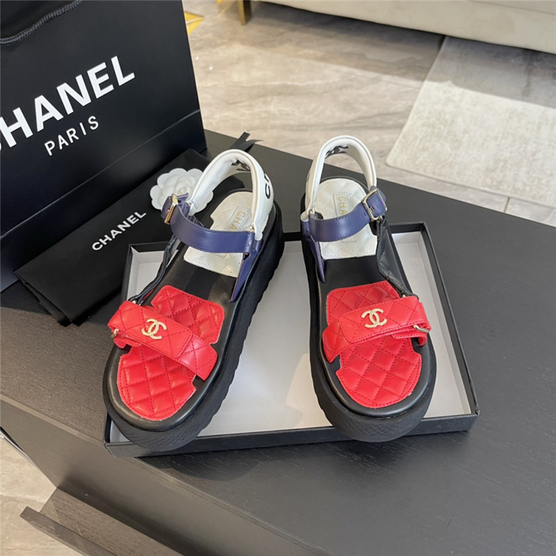 Ch**el quilted beach sandals black and red leather
