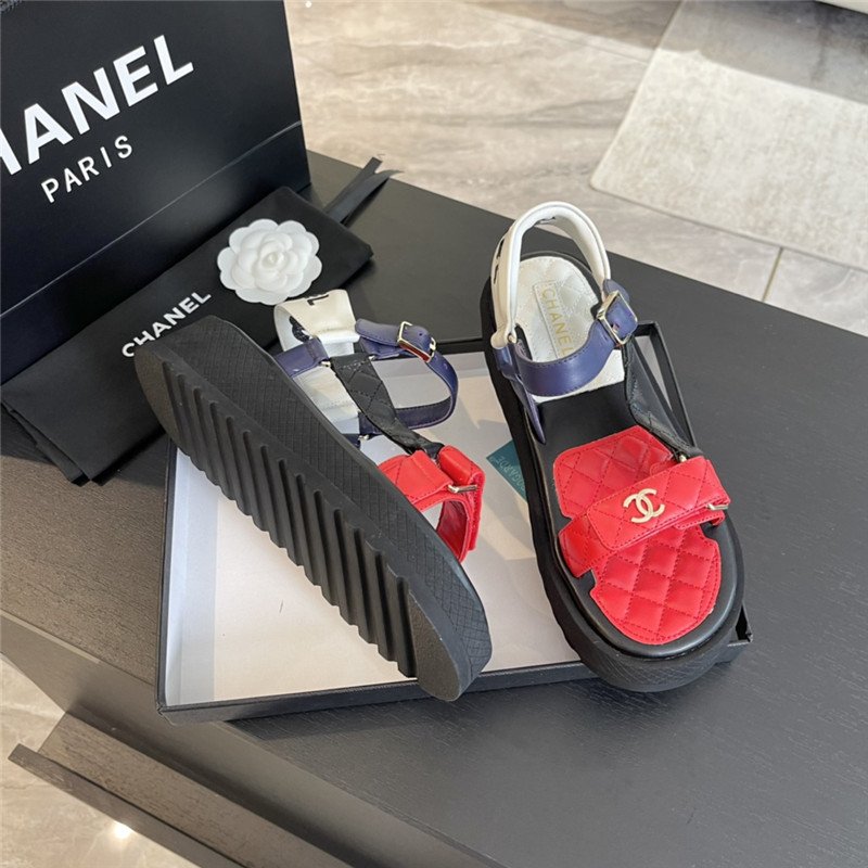 Ch**el quilted beach sandals black and red leather