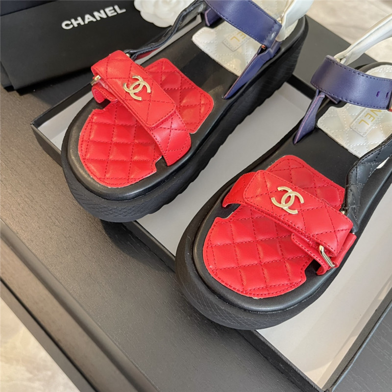 Ch**el quilted beach sandals black and red leather