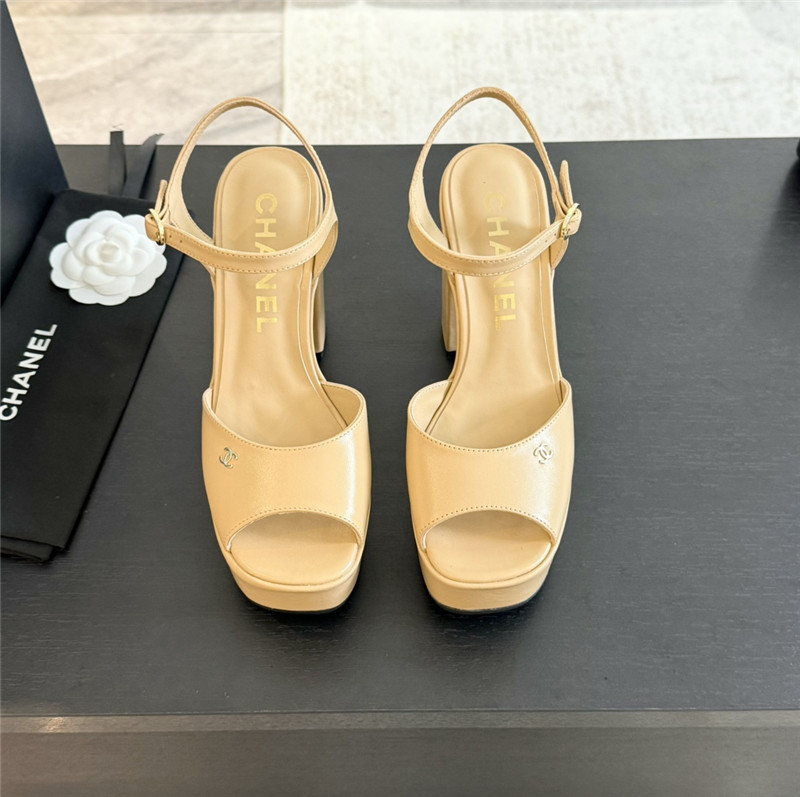 ch**el beige calfskin S*per heel platform sandals