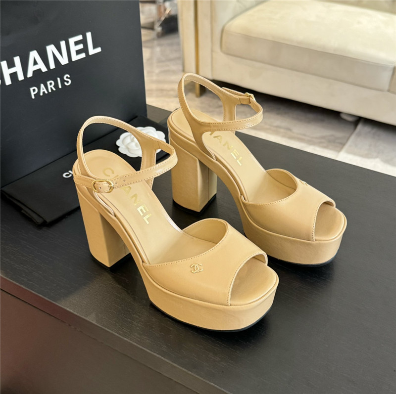 ch**el beige calfskin S*per heel platform sandals