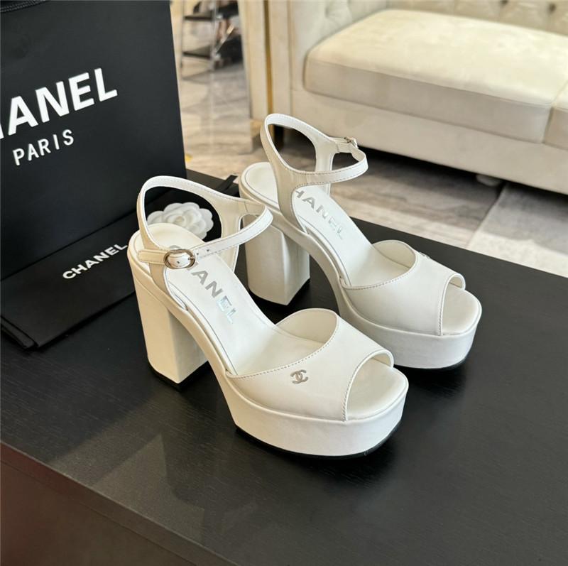 ch**el white calfskin S*per heel platform sandals