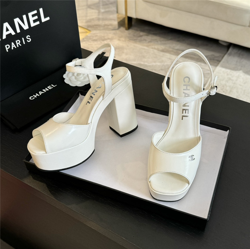 ch**el white calfskin S*per heel platform sandals