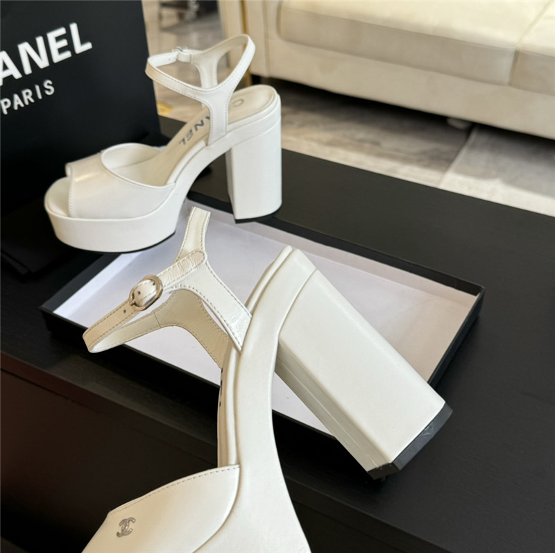 ch**el white calfskin S*per heel platform sandals