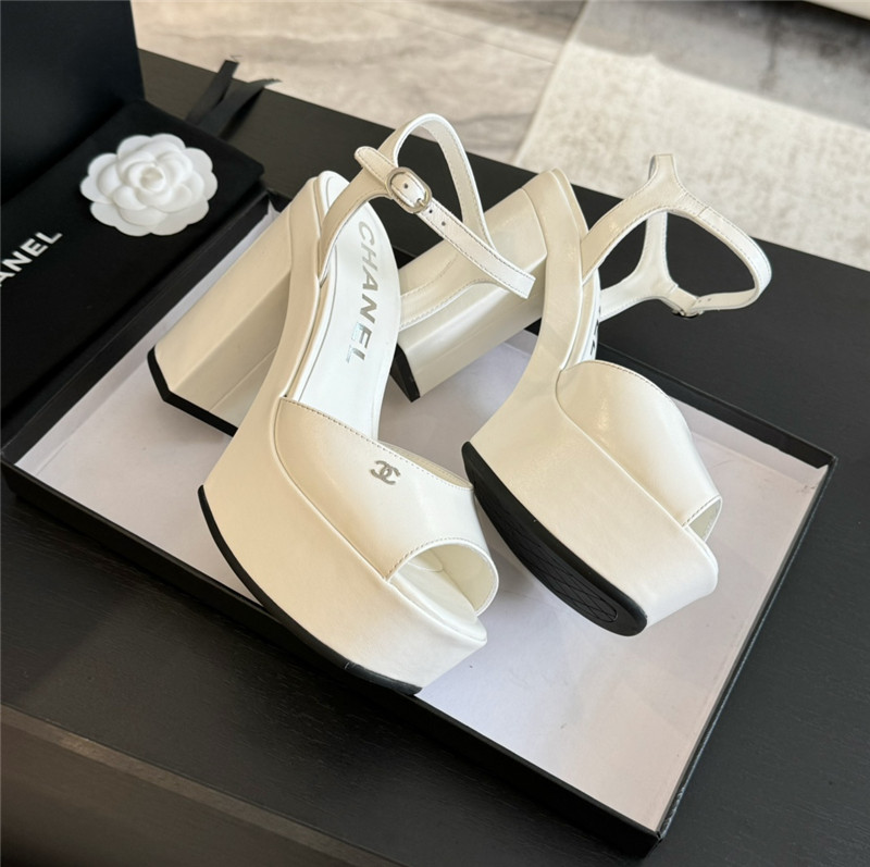 ch**el white calfskin S*per heel platform sandals
