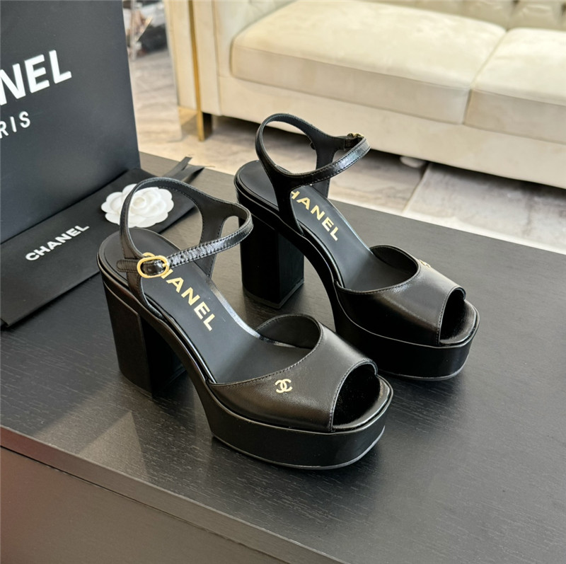 ch**el black calfskin S*per heel platform sandals