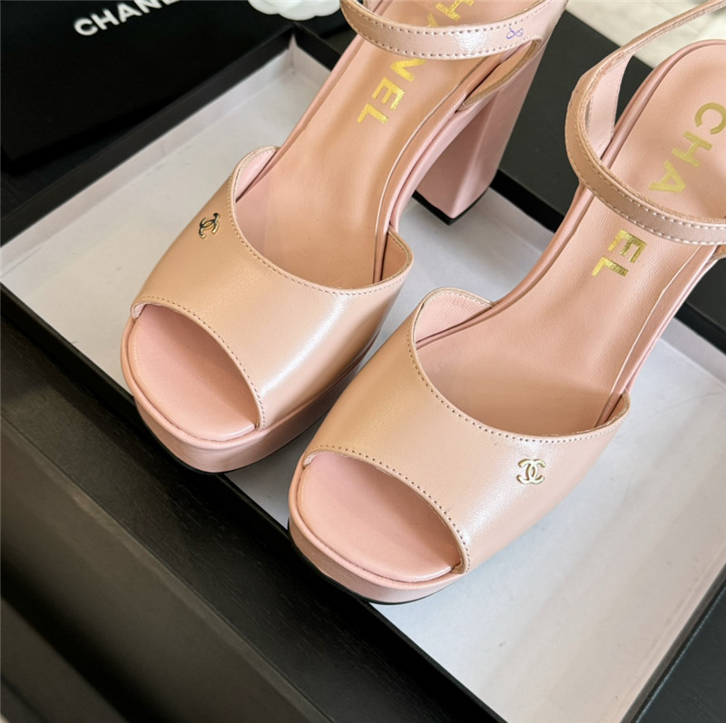 ch**el pink calfskin S*per heel platform sandals