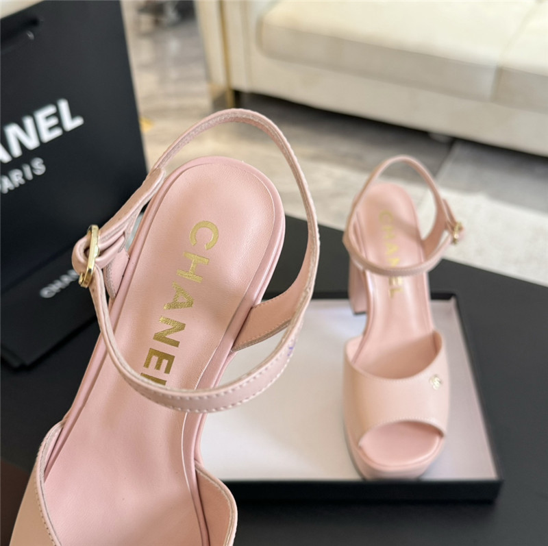 ch**el pink calfskin S*per heel platform sandals