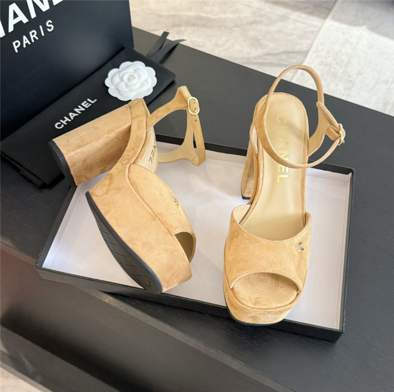 Ch**el beige wool wedge platform sandals