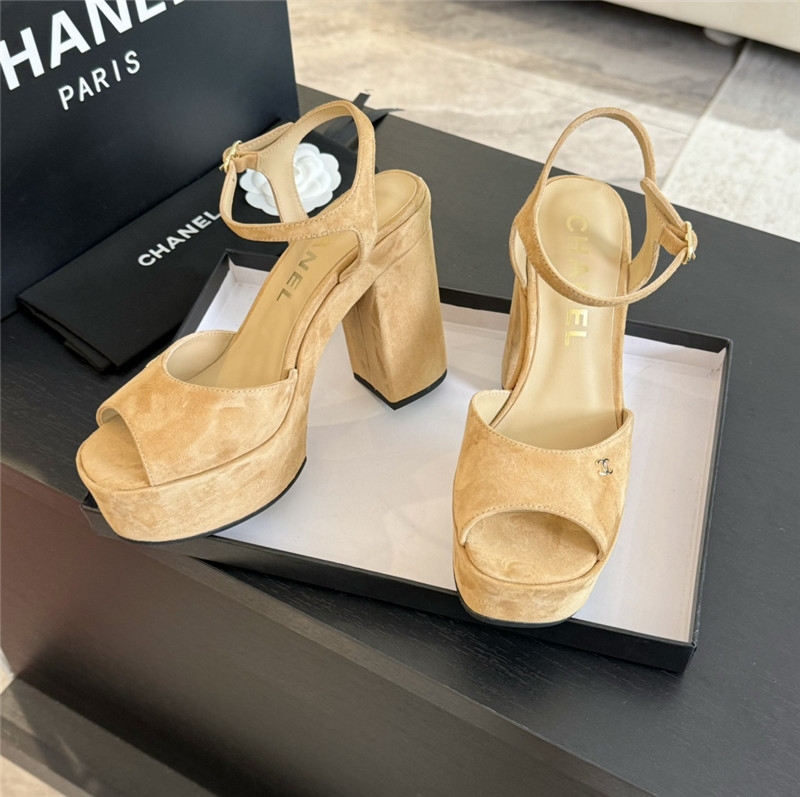 Ch**el beige wool wedge platform sandals