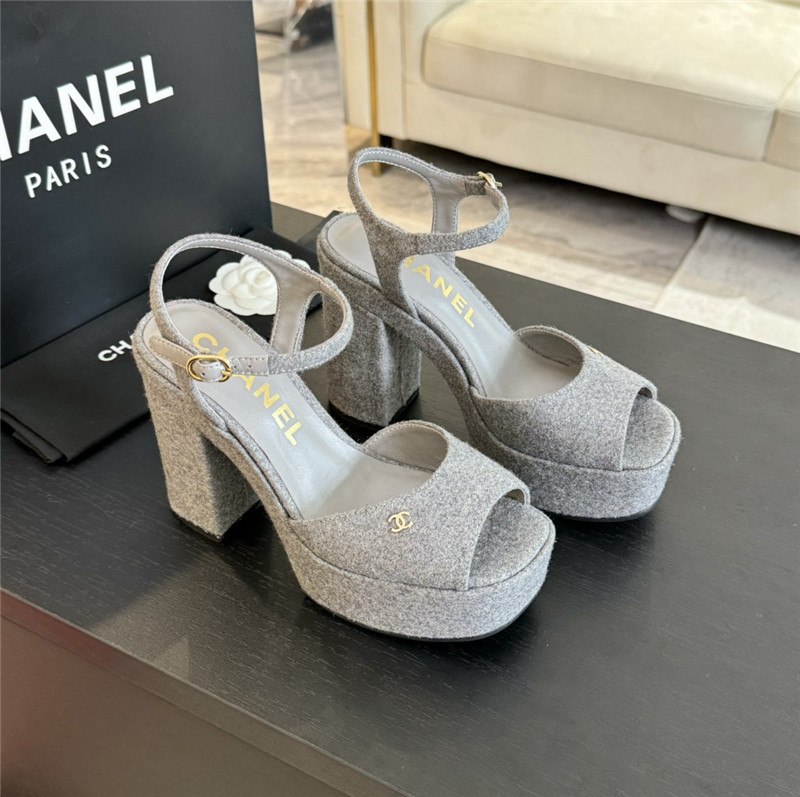 Ch**el grey wool wedge platform sandals