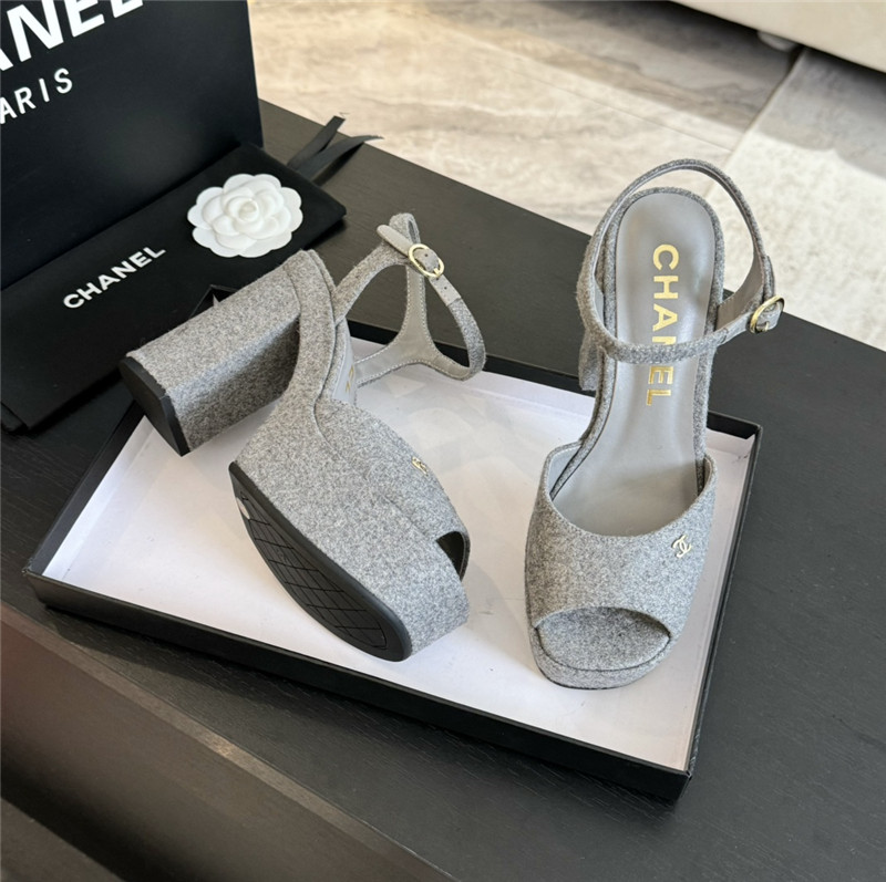 Ch**el grey wool wedge platform sandals