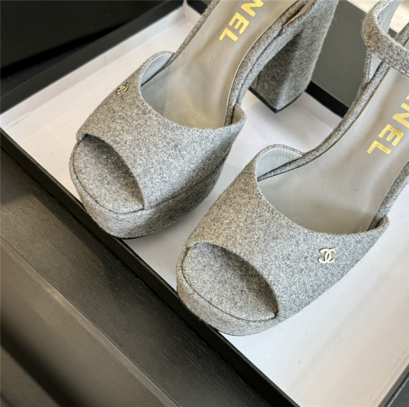 Ch**el grey wool wedge platform sandals