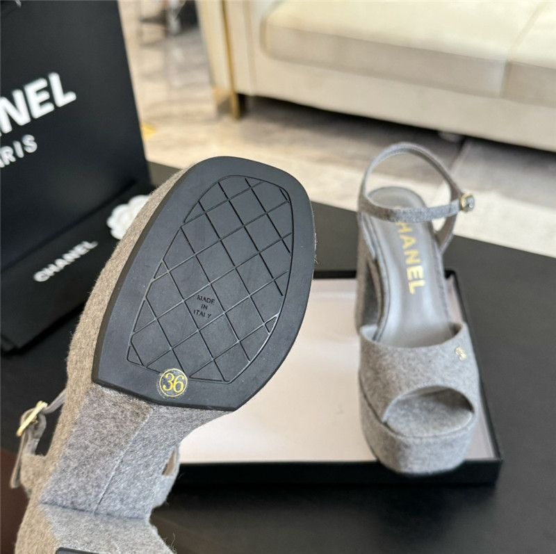 Ch**el grey wool wedge platform sandals