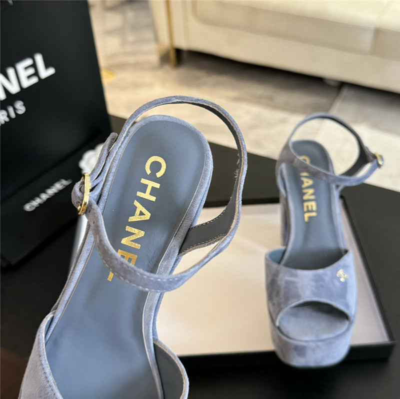 Ch**el blue wool wedge platform sandals
