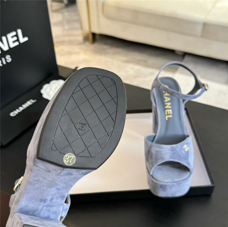 Ch**el blue wool wedge platform sandals