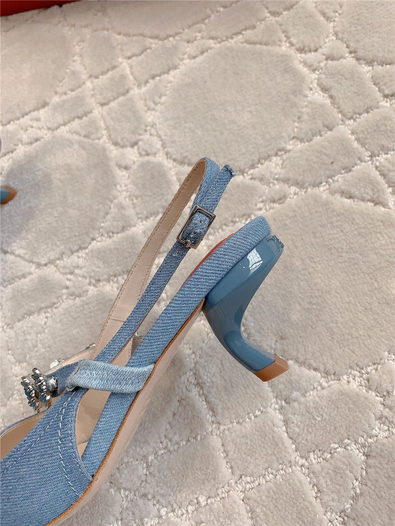 Roger Vivier Virgule Flower Blue Canvas Slingback Pumps