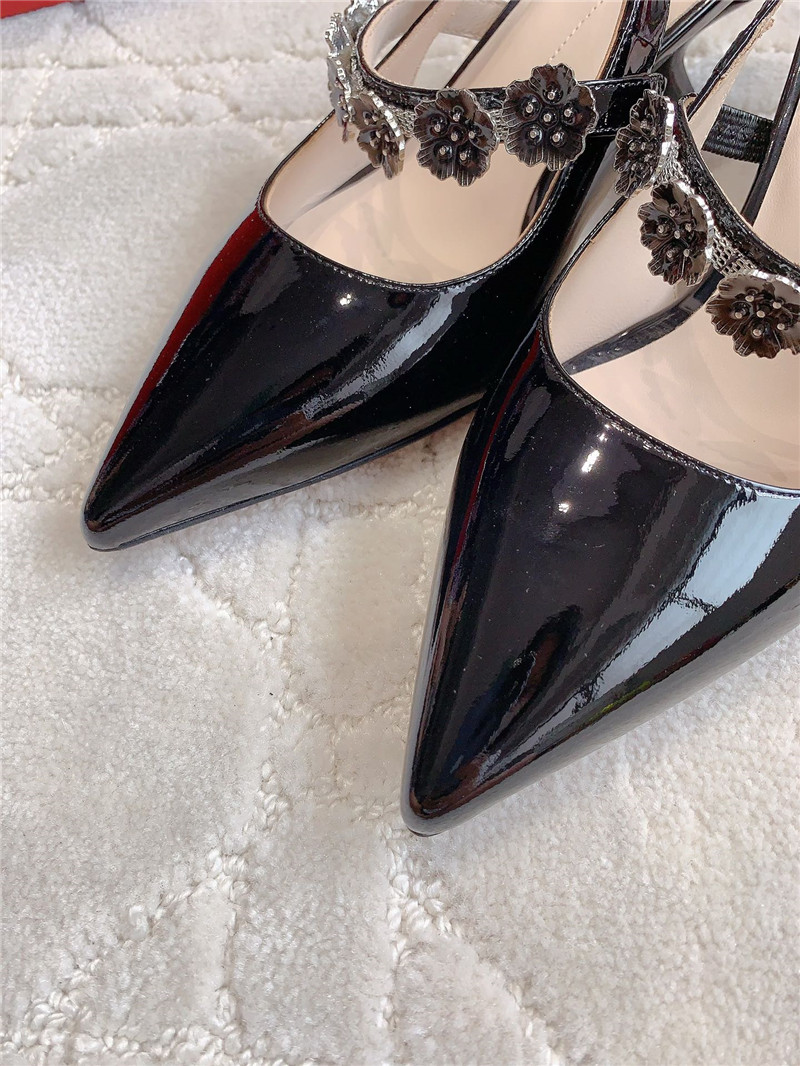 Roger Vivier Virgule Flower Black Patent Slingback Pumps