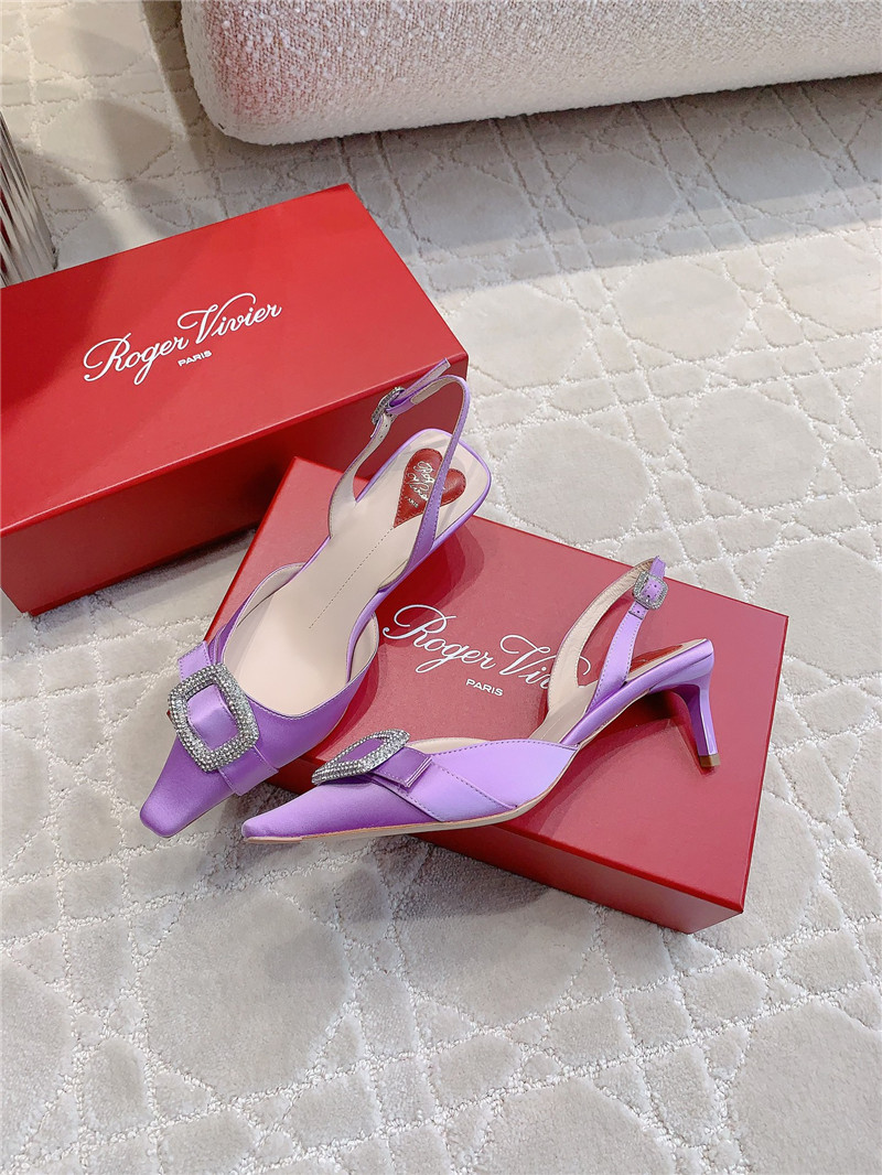 Roger Vivier Viv’ Canard Satin Purple Slingback Pumps