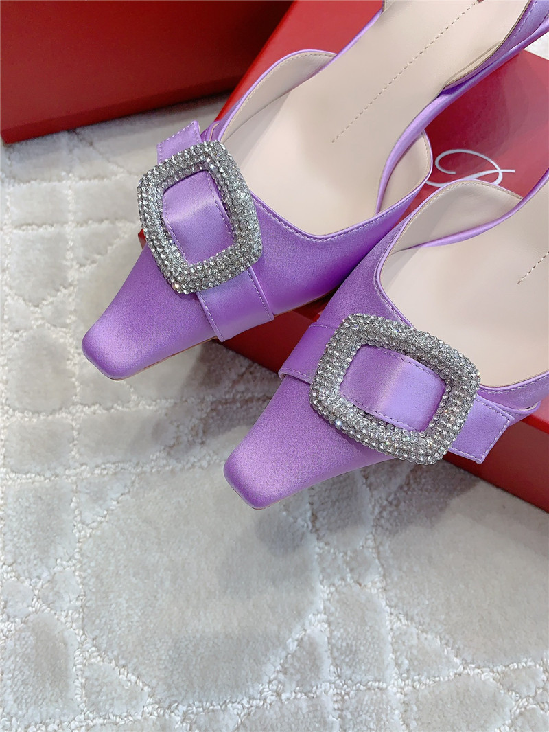 Roger Vivier Viv’ Canard Satin Purple Slingback Pumps