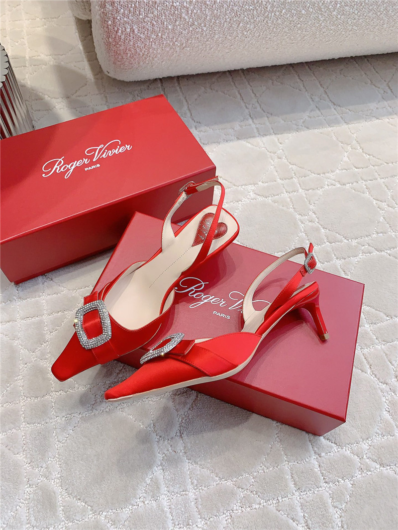 Roger Vivier Viv’ Canard Satin Red Slingback Pumps