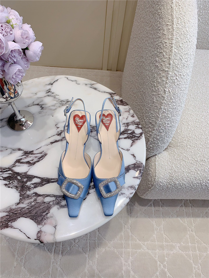 Roger Vivier Viv’ Canard Satin Blue Slingback Pumps