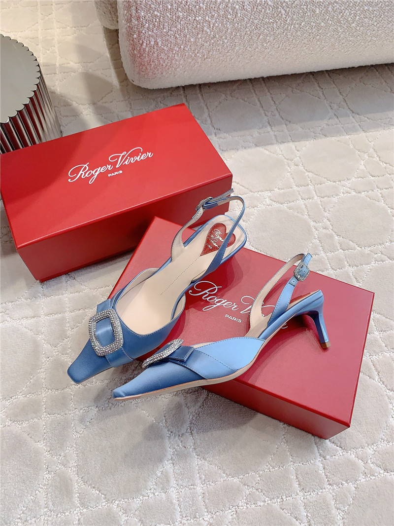 Roger Vivier Viv’ Canard Satin Blue Slingback Pumps