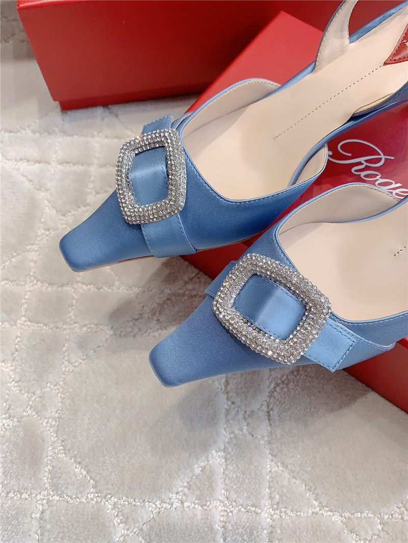 Roger Vivier Viv’ Canard Satin Blue Slingback Pumps