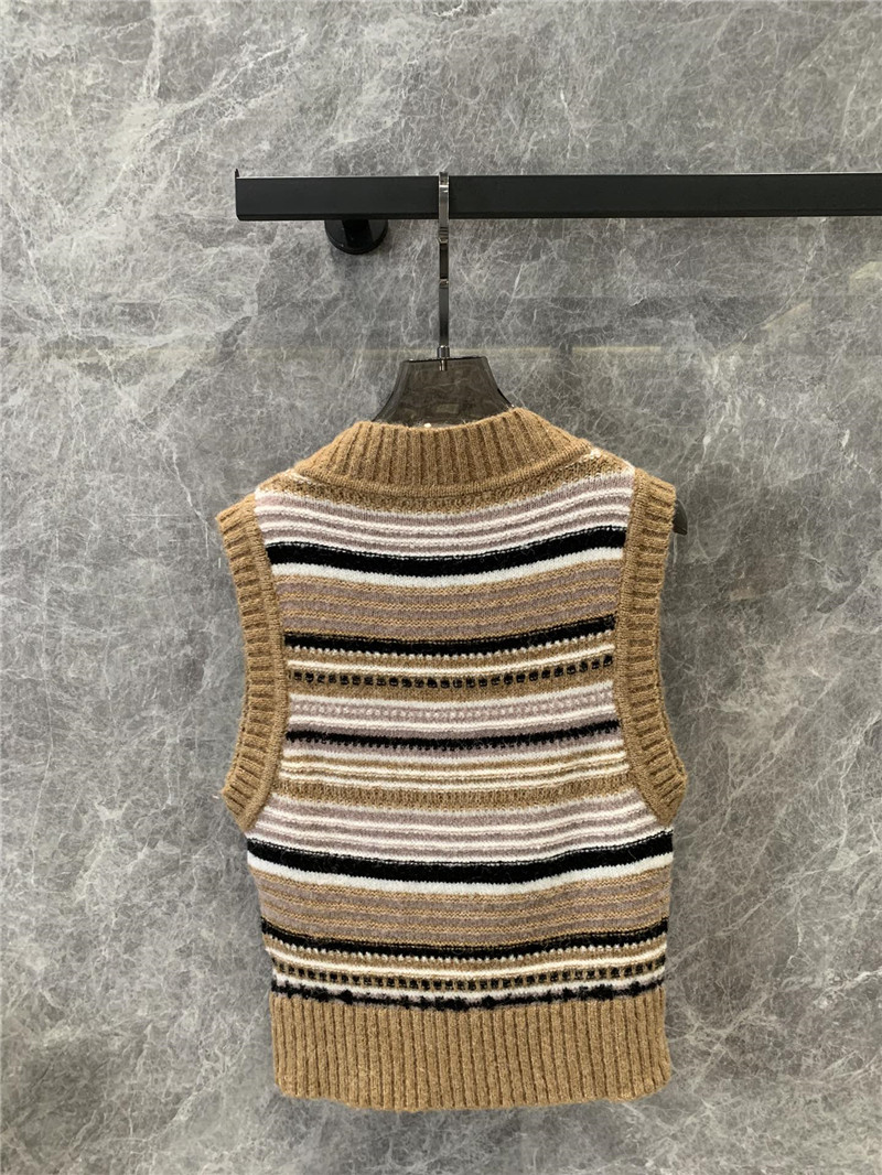 Ganni V-neck striped color block knit vest replica clothing
