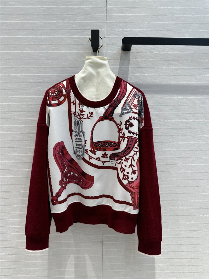 H**me5 saddle print pattern patchwork knitted top replica clothes