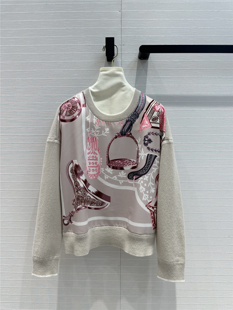 H**me5 saddle print pattern patchwork knitted top replica clothes