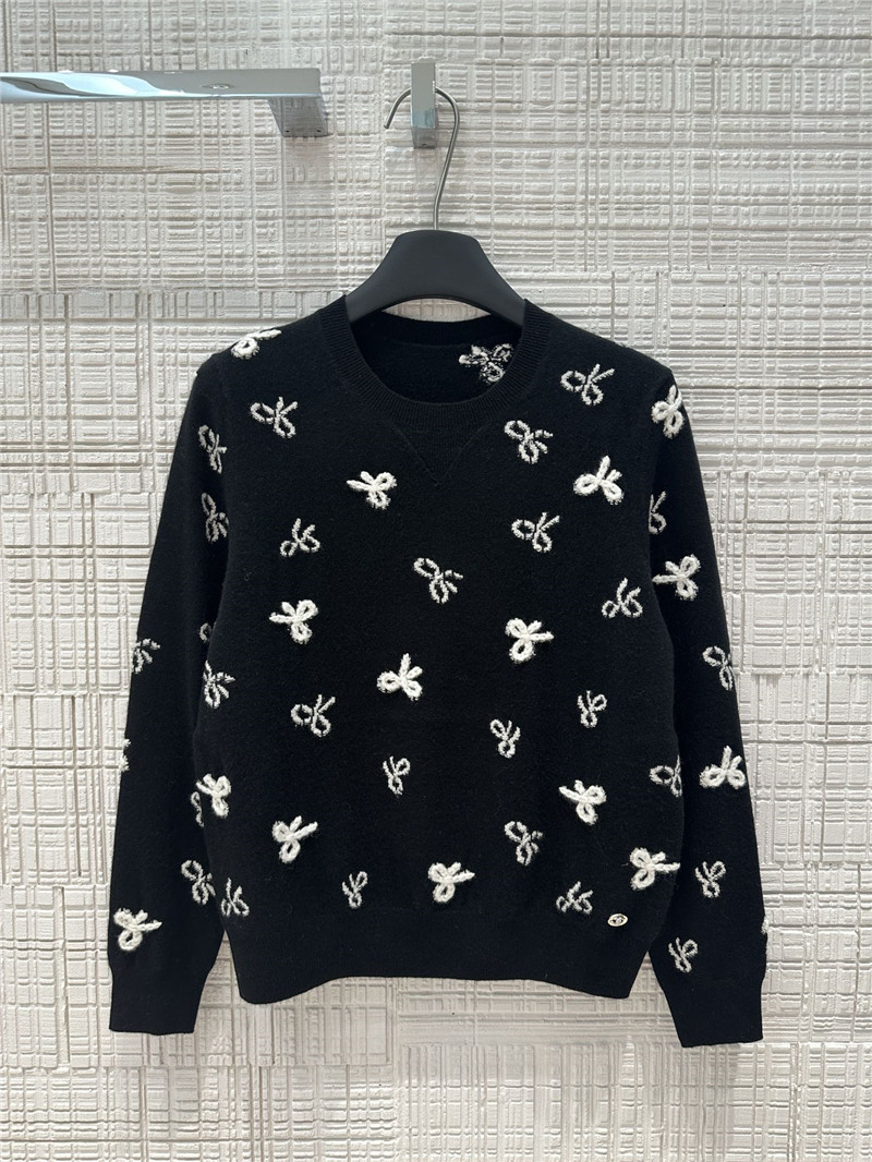 Ch**el bow intarsia cashmere sweater replica designer clothes